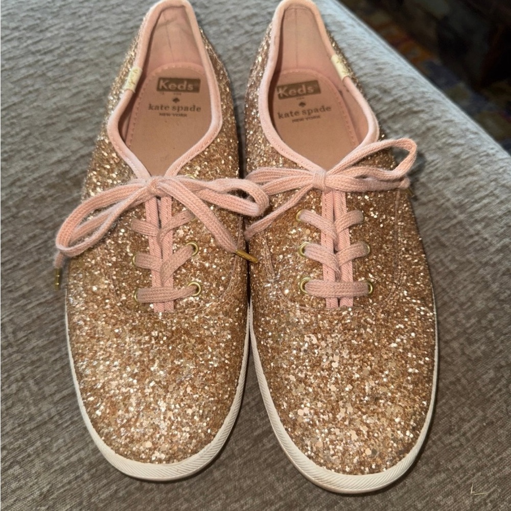 KATE SPADE ROSE GOLD KEDS SIZE 9 women’s ladies sparkly glitter funnn